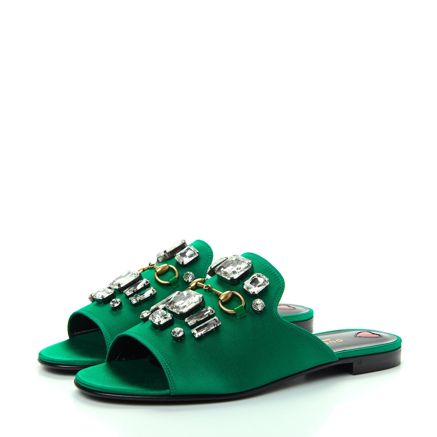 Gucci Satin Malaga Kid Horsebit Slide Sandals 39.5 Shamarock Emerald 3 of 11