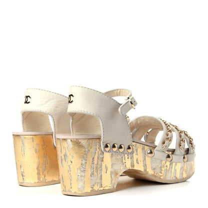 Chanel Calfskin Chain Wedge Sandals 36 White 4 of 10