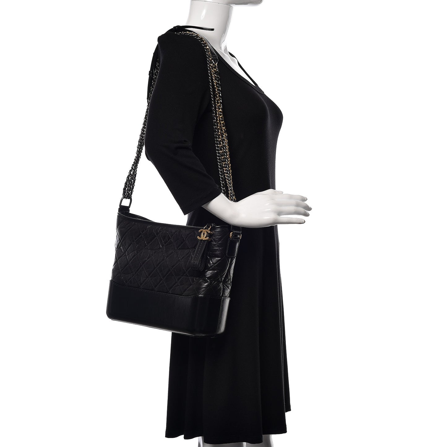 Aged Calfskin Quilted Medium Gabrielle Hobo Black