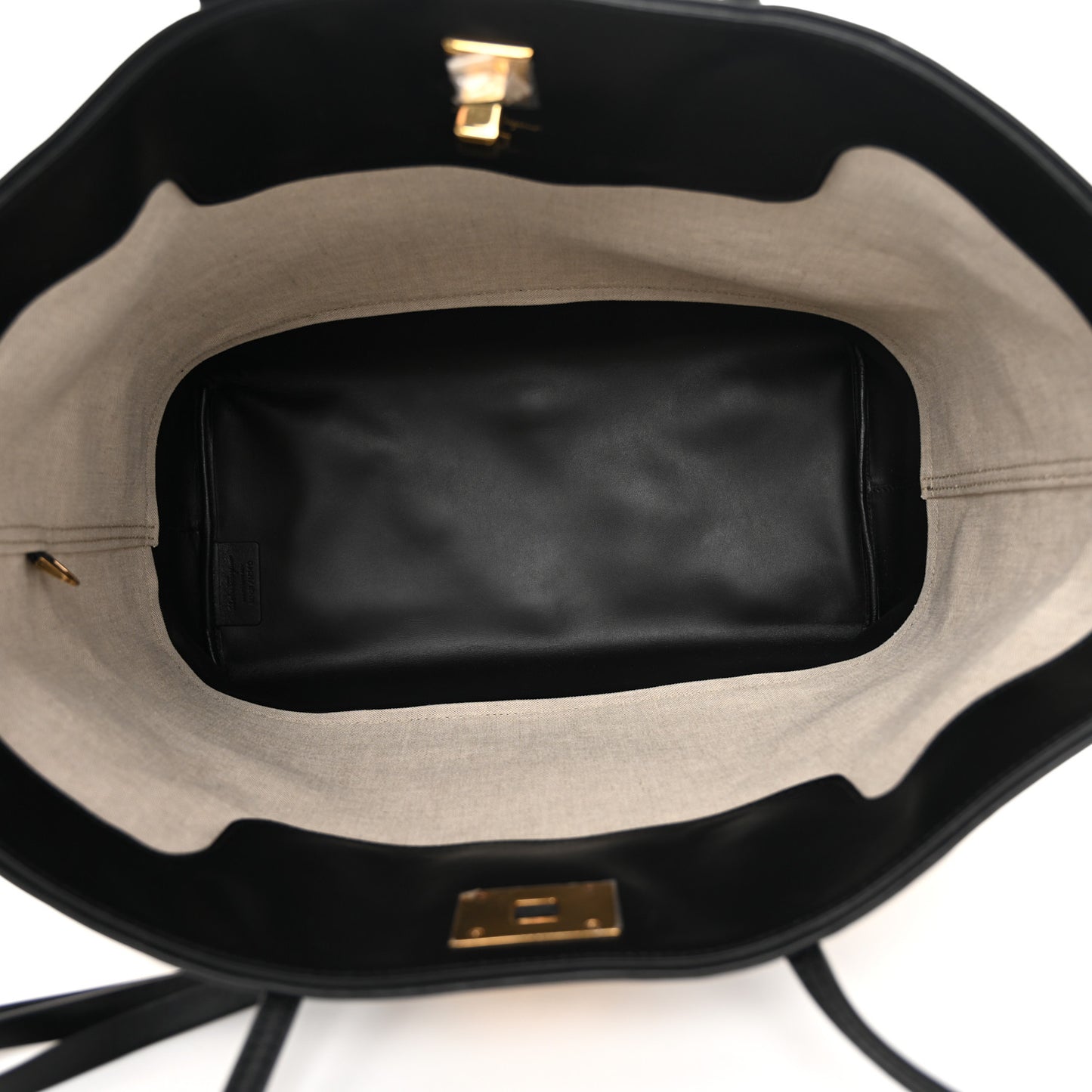 Canvas Calfskin Large The Studio Tote Beige Black