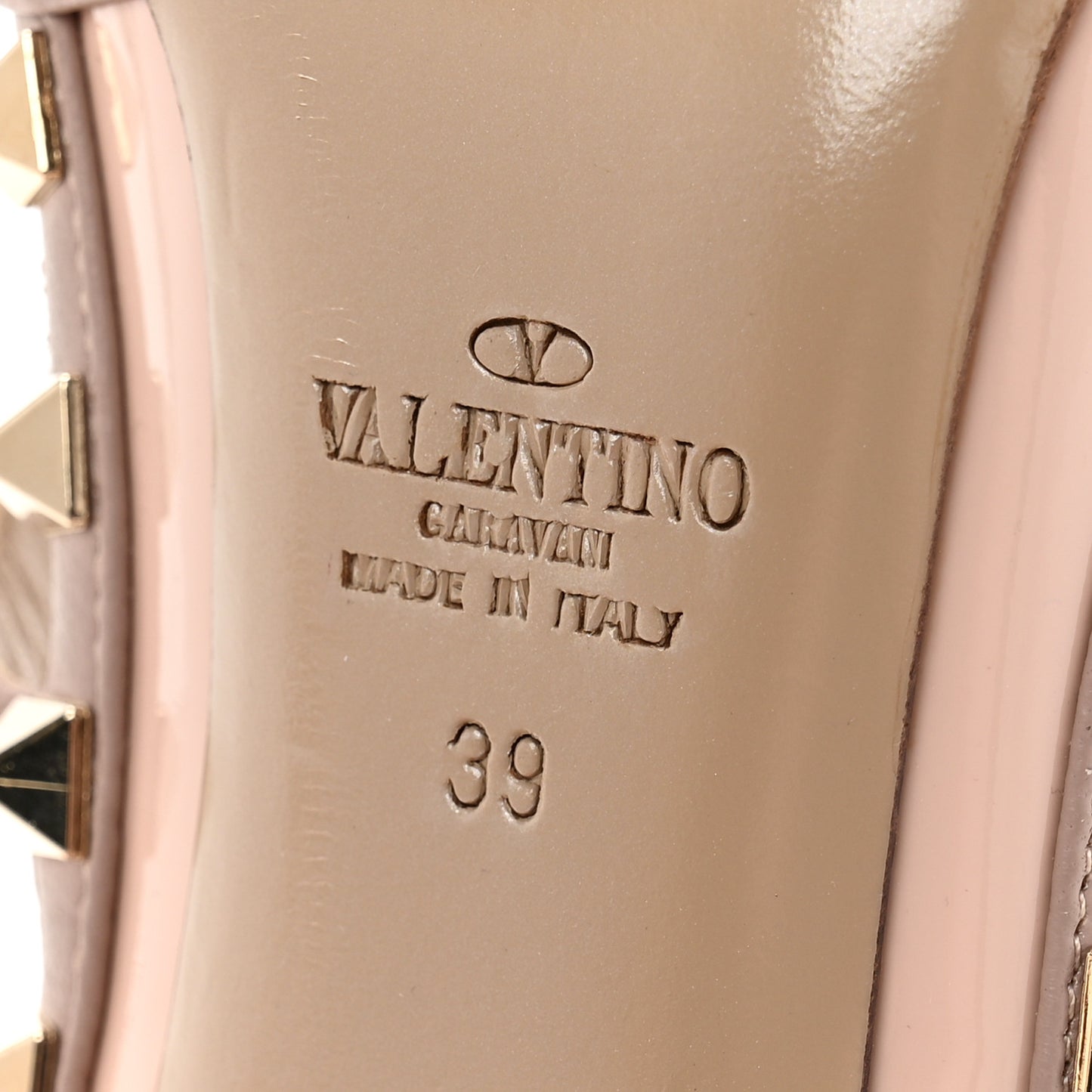 Patent Nappa Rockstud Ankle Strap 100mm Pumps 39 Water Rose Poudre