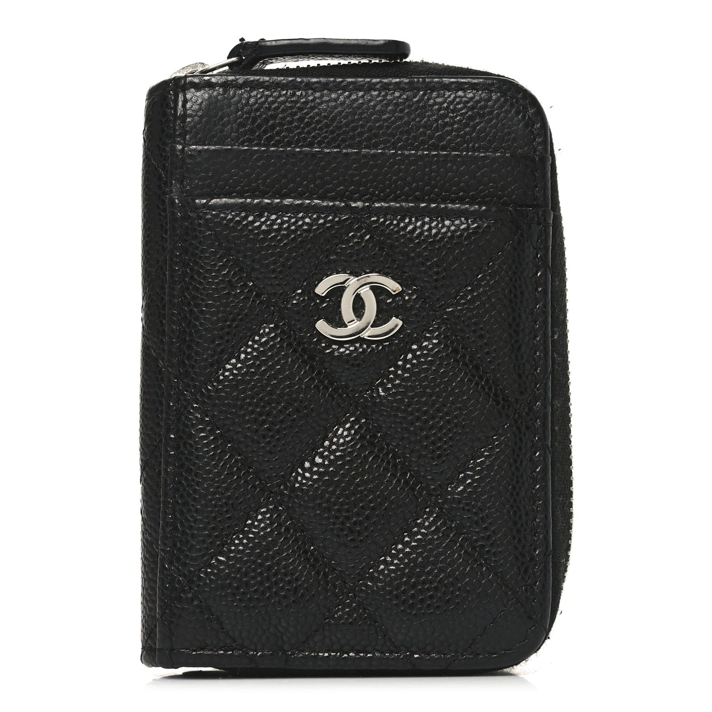Caviar Quilted Zip Card Holder Black