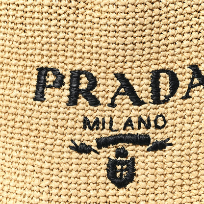 Prada Yarn Raffia Effect Crochet Embroidered Logo Tote Naturale 8 of 11