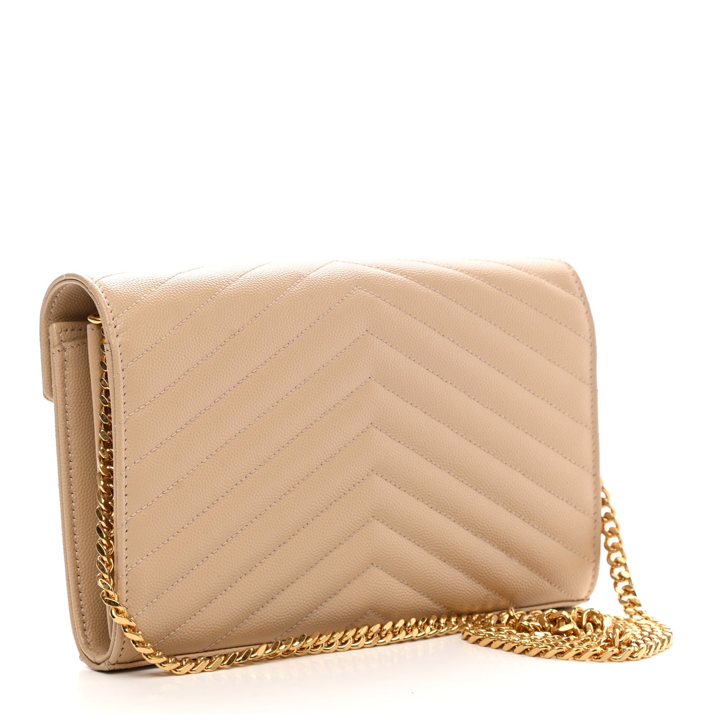 Grain De Poudre Matelasse Chevron Monogram Chain Wallet Dark Beige
