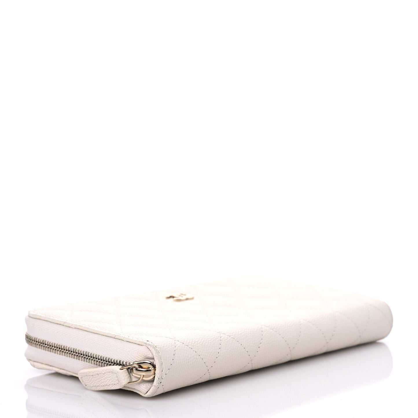 Caviar Quilted Large Gusset Zip Around Wallet White