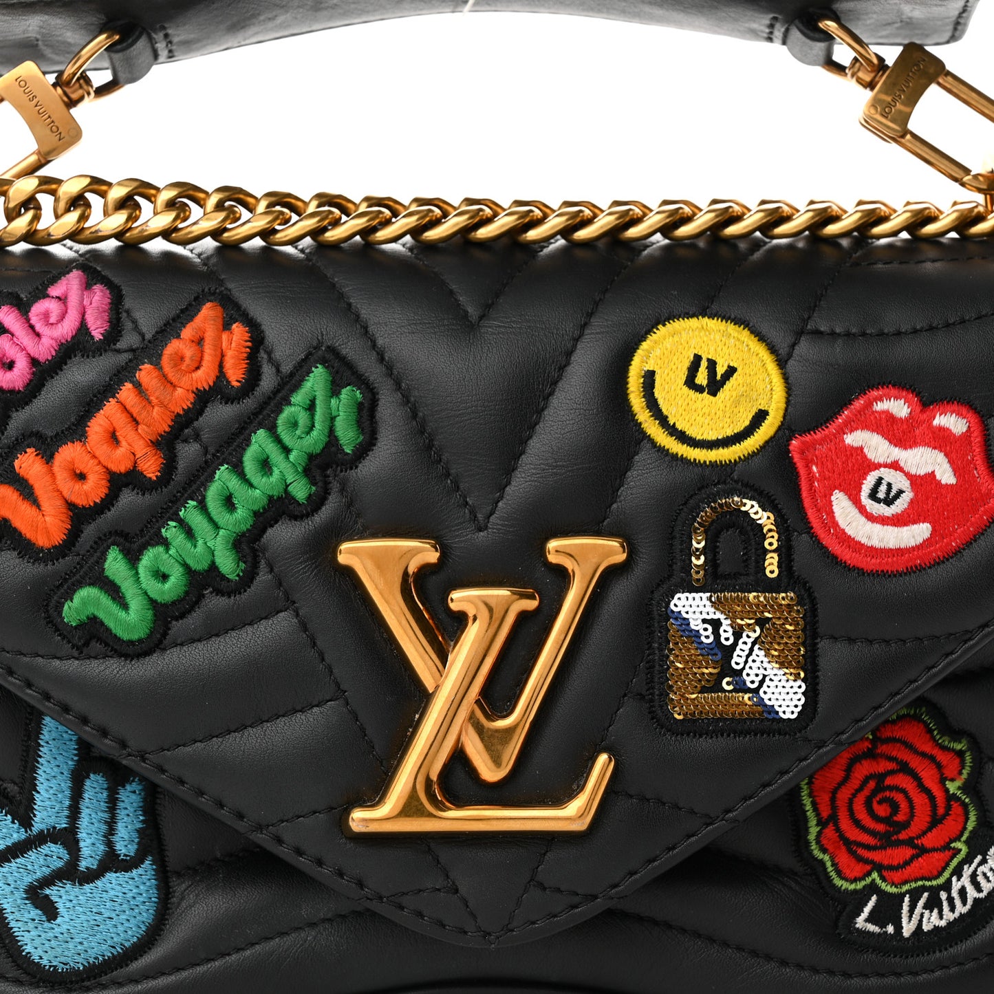 Calfskin Embroidered New Wave Chain MM Black