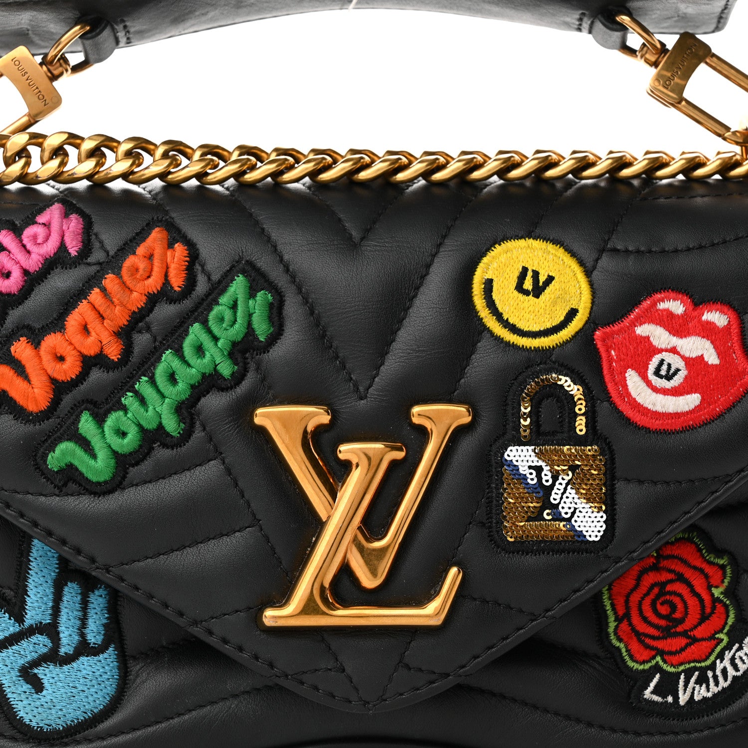 Louis Vuitton Calfskin Embroidered New Wave Chain MM Black 8 of 15