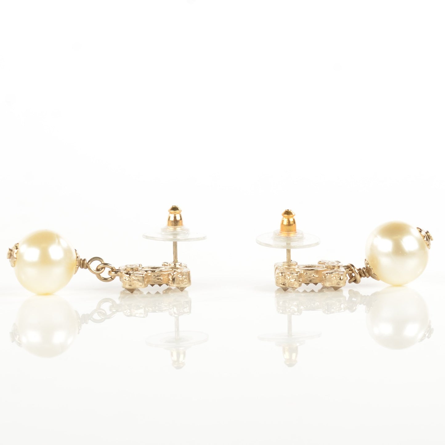 Crystal CC Pearl Drop Earrings Gold