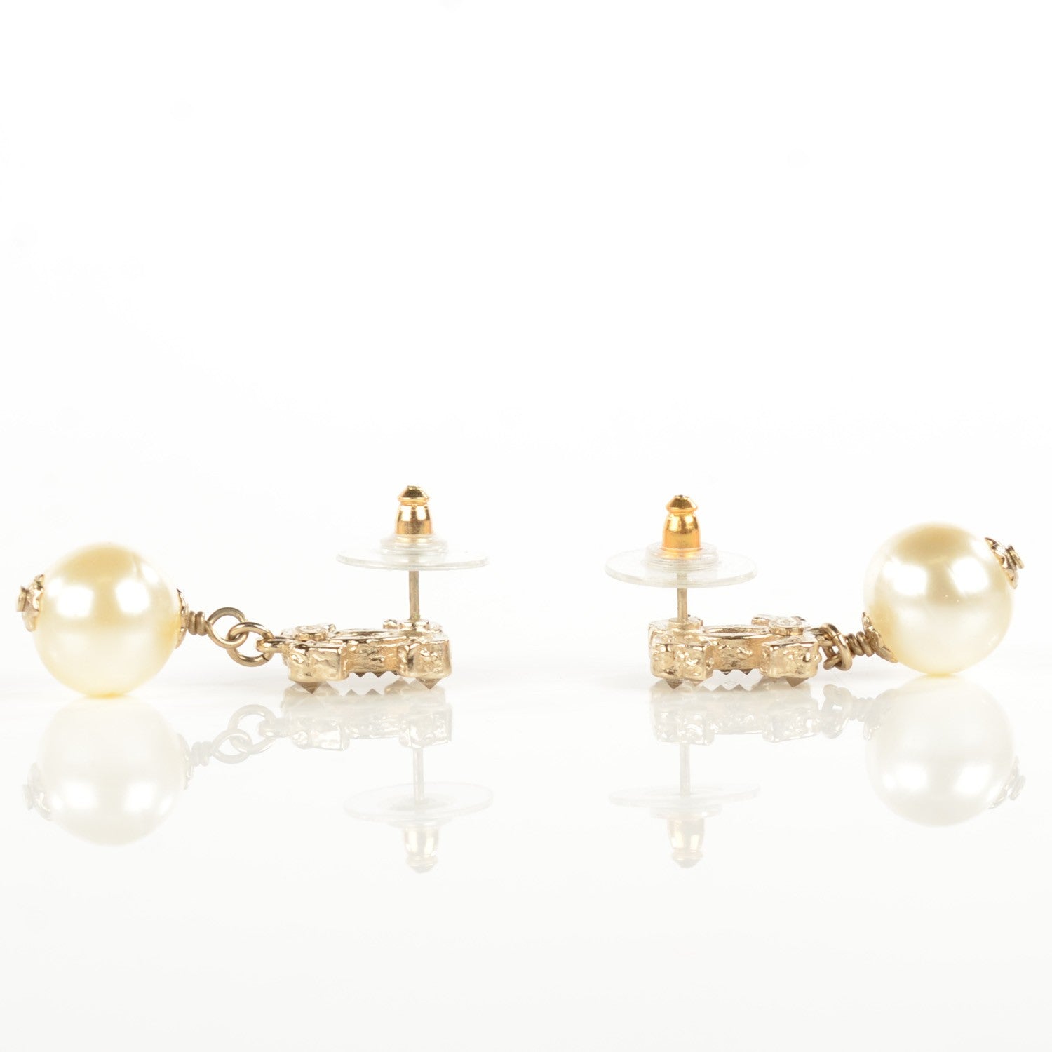 Chanel Crystal CC Pearl Drop Earrings Gold 3 of 5