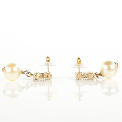 Chanel Crystal CC Pearl Drop Earrings Gold 3 of 5