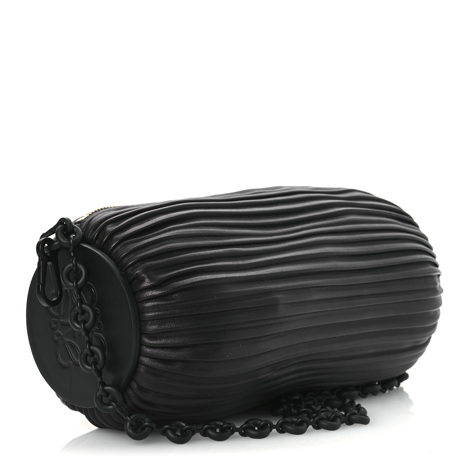 Loewe Lambskin Pleated Bracelet Pouch Chain Shoulder Bag Black 3 of 12