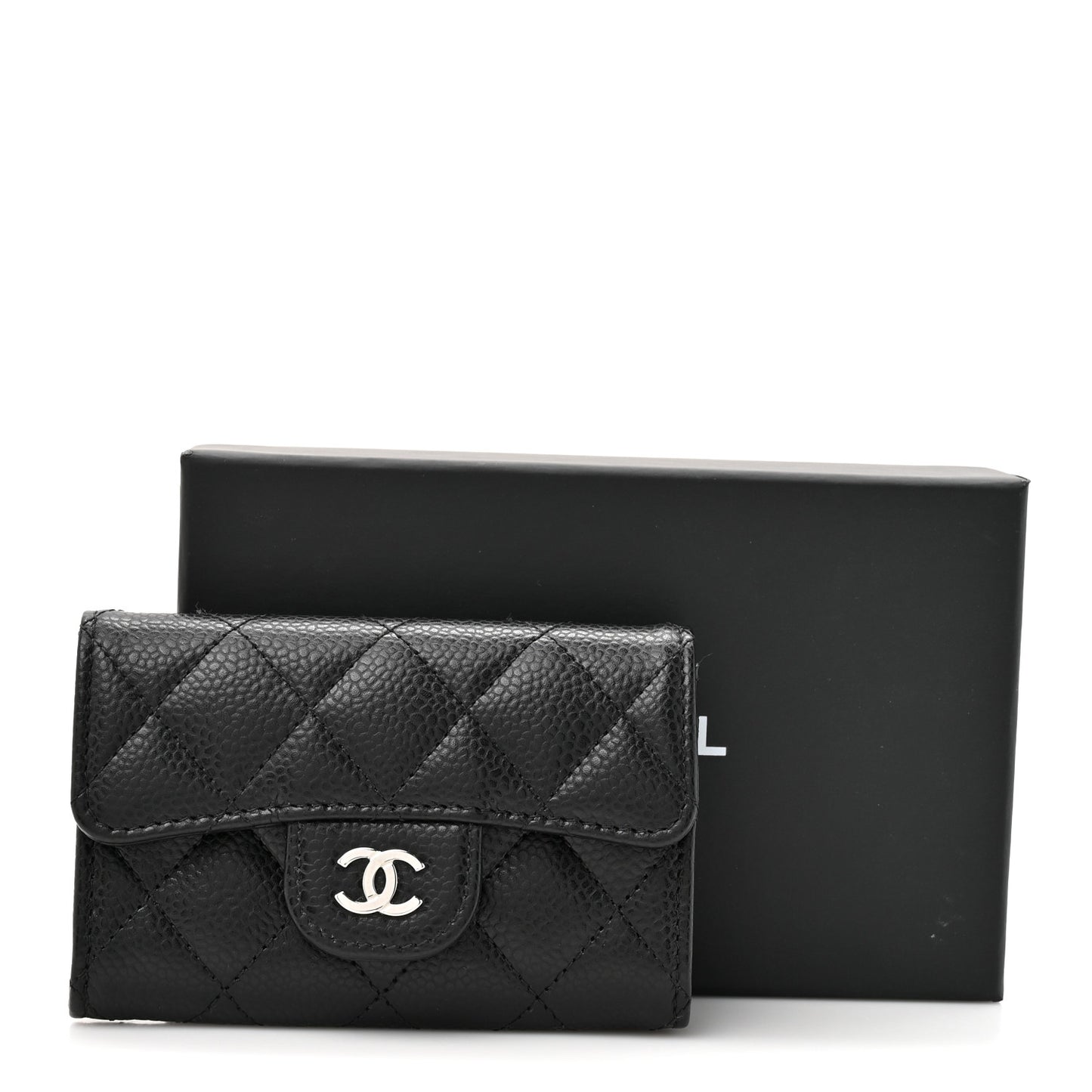 Caviar Quilted Flap Card Holder Black