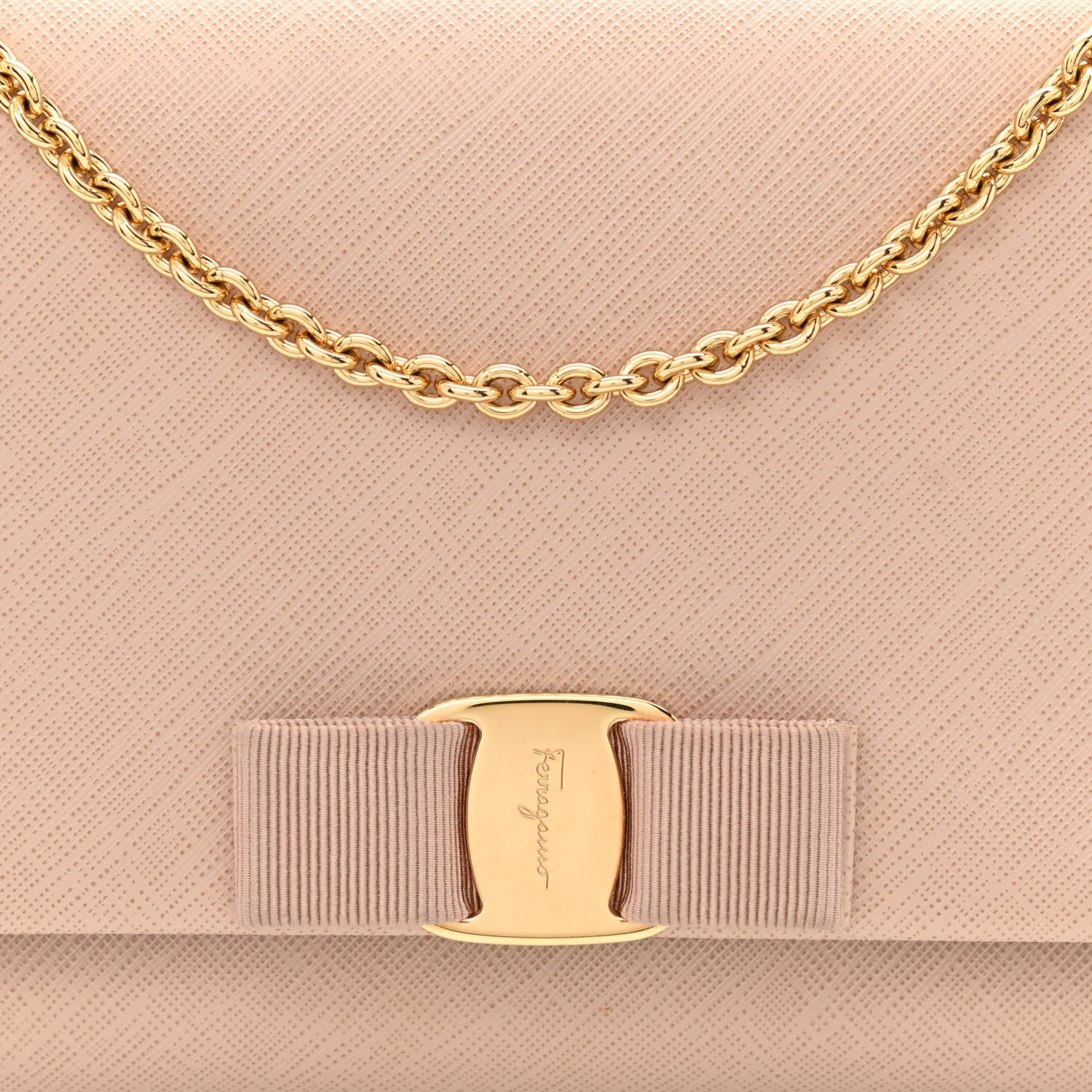 Salvatore Ferragamo Hammered Calfskin Mini Miss Vara Bow Chain Bag New Bisque 7 of 12