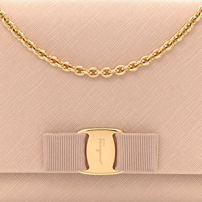Salvatore Ferragamo Hammered Calfskin Mini Miss Vara Bow Chain Bag New Bisque 7 of 12