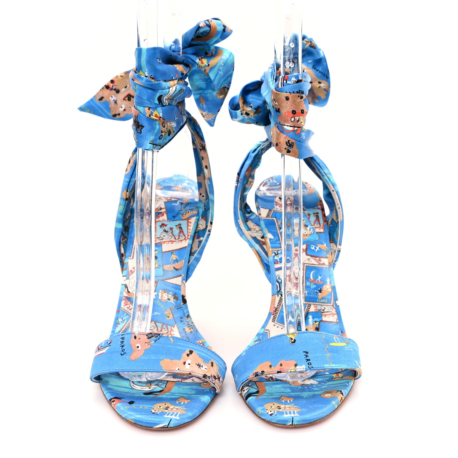Christian Louboutin Crepe Satin Greekaba Du Desert 100 Sandal 38 Blue Multicolor 3 of 9