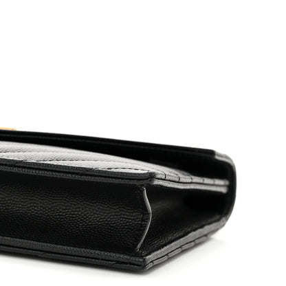 Saint Laurent Grain De Poudre Matelasse Chevron Monogram Envelope Chain Wallet Black 10 of 11