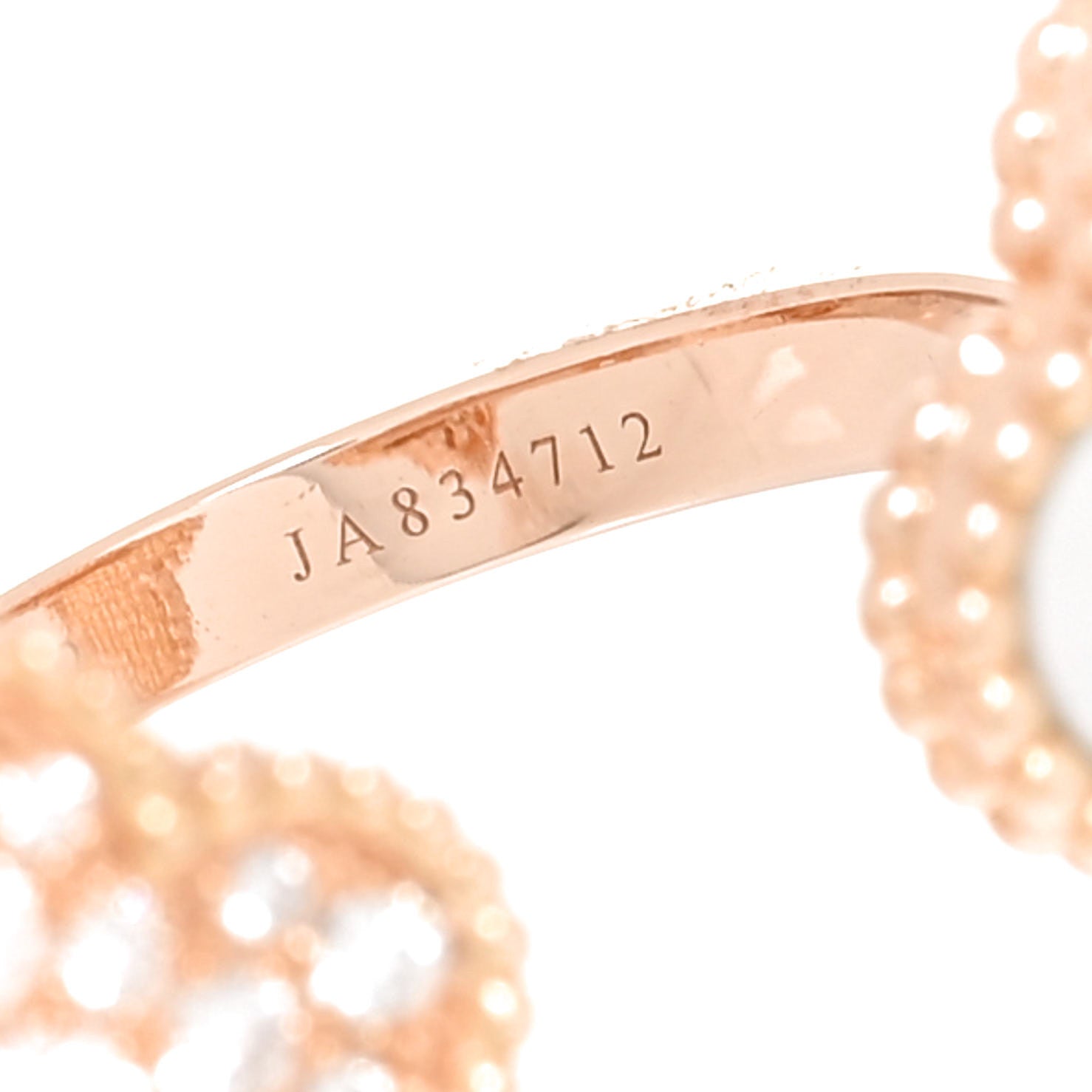 Van Cleef & Arpels 18K Rose Gold Diamond Mother of Pearl Lucky Butterfly Between The Finger Ring 10 62 5 of 6