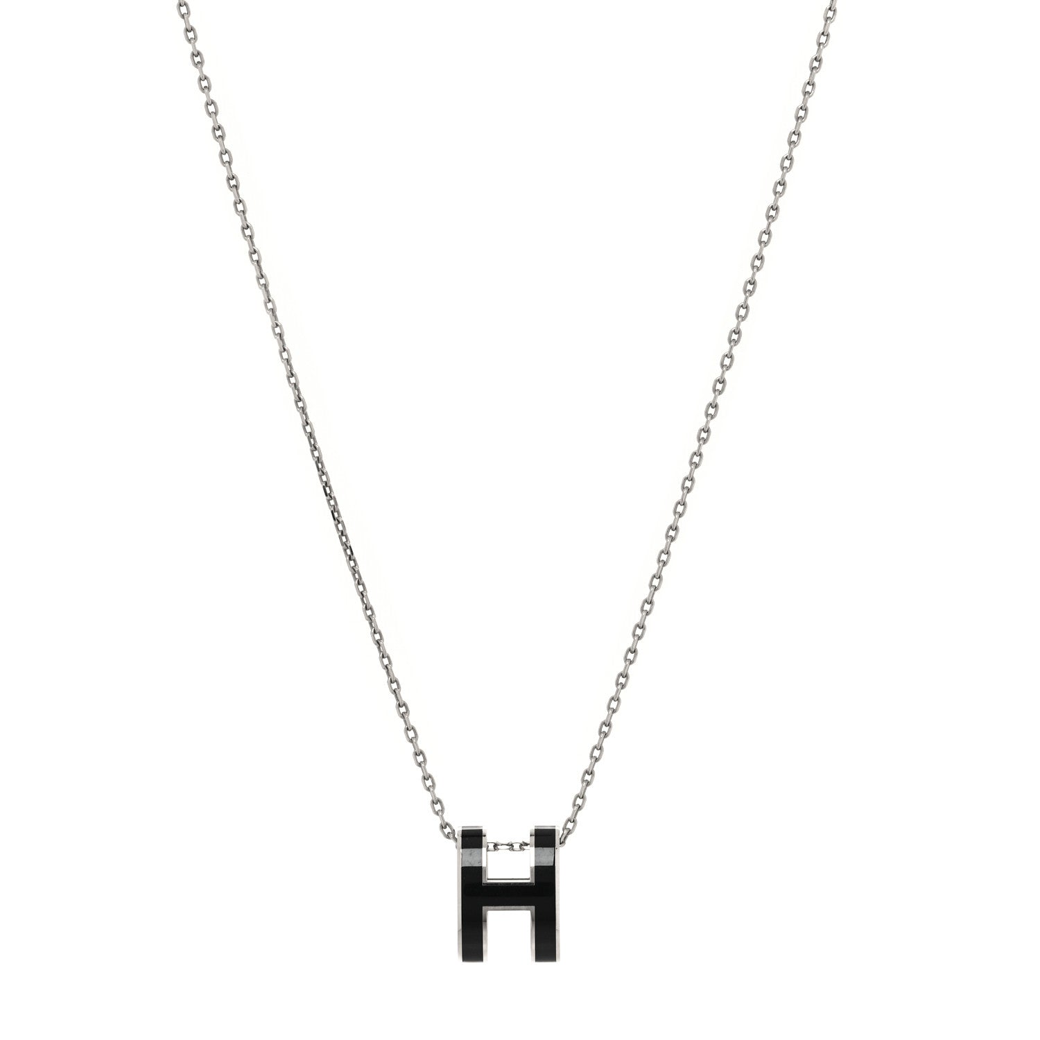 Hermes Lacquered Palladium Pop H Pendant Necklace Black 1 of 5