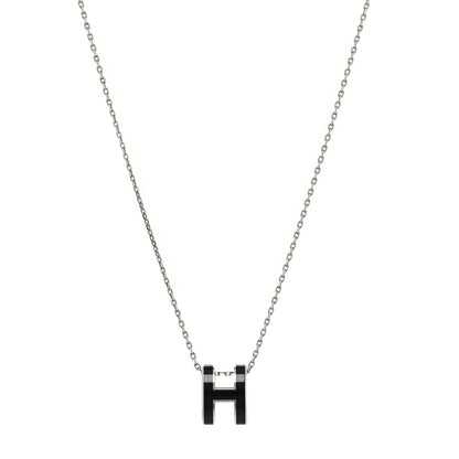 Hermes Lacquered Palladium Pop H Pendant Necklace Black 1 of 5