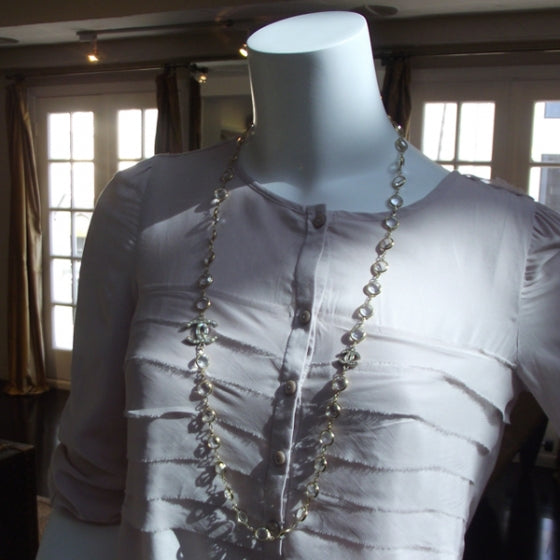 Chanel Crystal Pearl CC Strand Necklace Gold 2 of 6