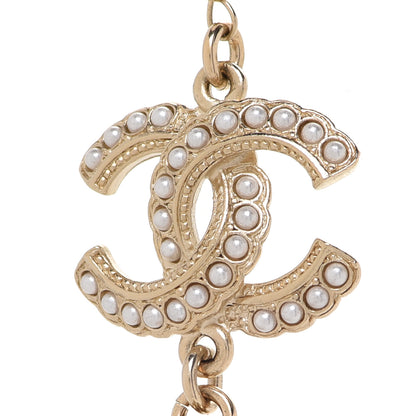 Chanel Crystal Pearl CC Long Multi Strand Necklace Red Gold 4 of 5