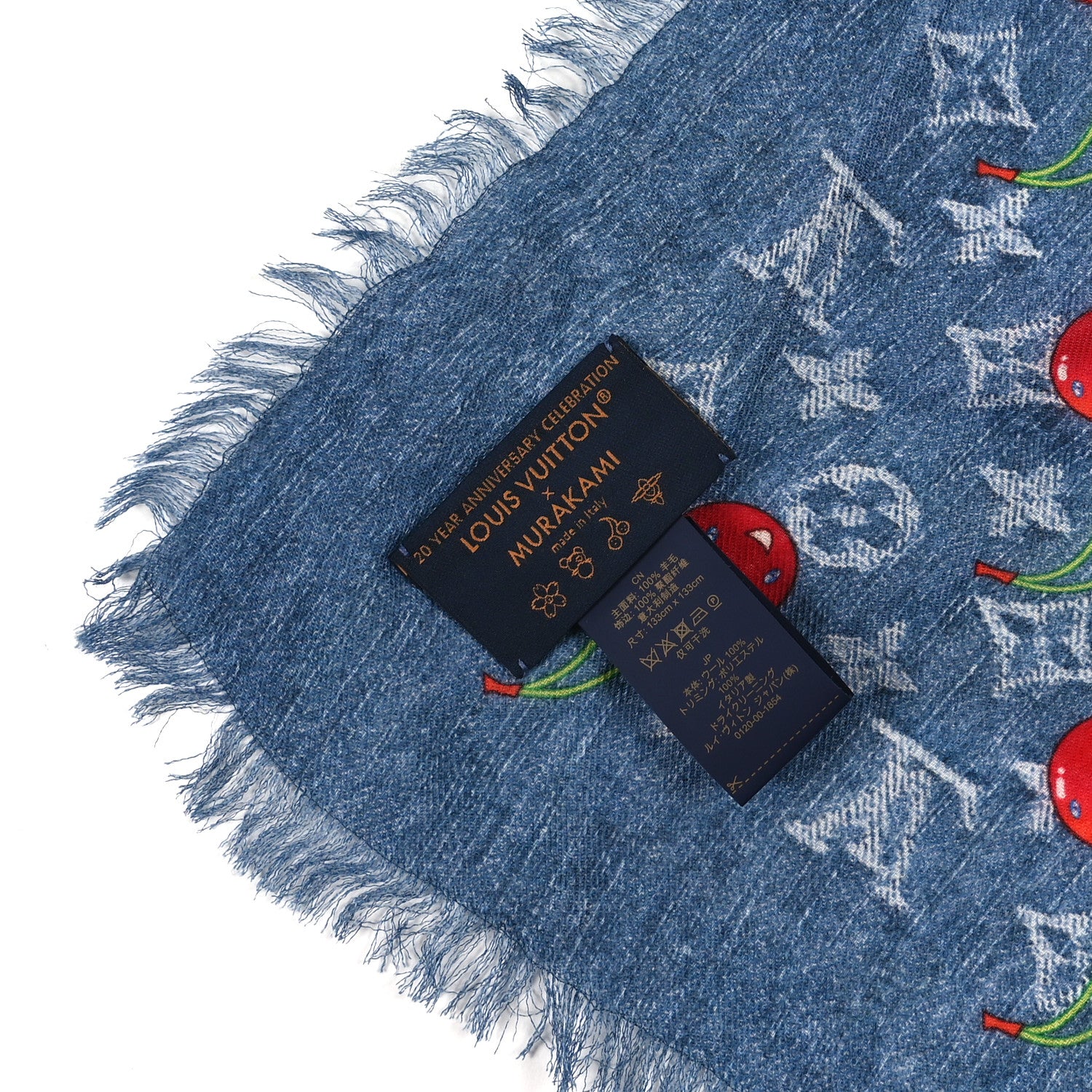 Louis Vuitton LV X TM Wool Monogram Cerise Shawl Denim Blue