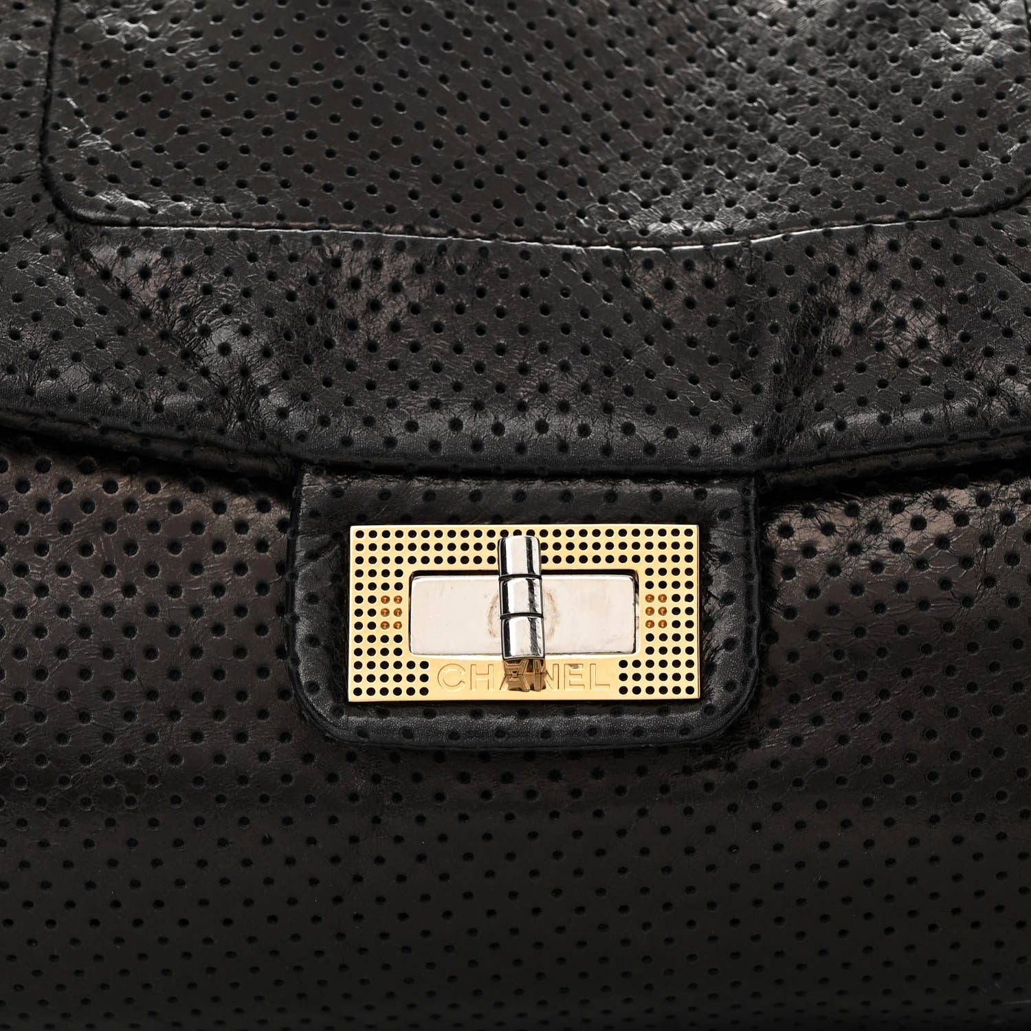 Chanel Calfskin Perforated Large Drill Accordion Flap Black 8 of 10