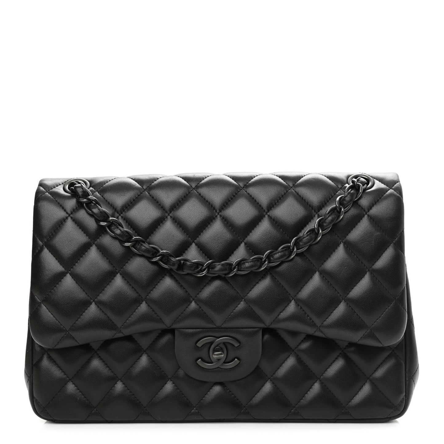 Lambskin Quilted Jumbo Double Flap So Black