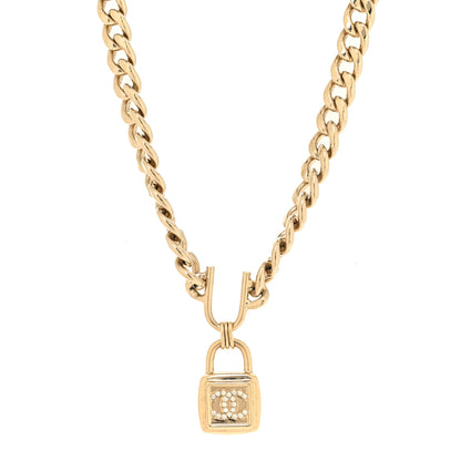 Chanel Metal Crystal CC Lock Choker Necklace Gold 1 of 7
