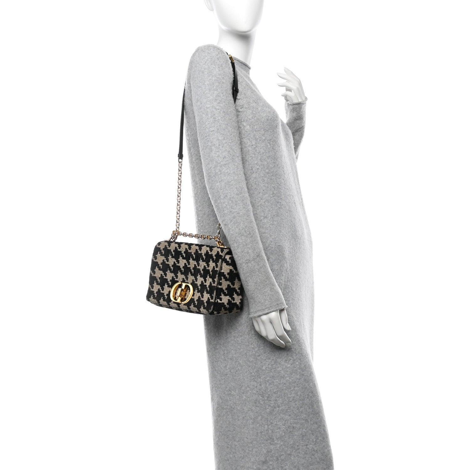 Christian Dior Technical Canvas Macro Houndstooth Medium Caro Bag Black White 2 of 18