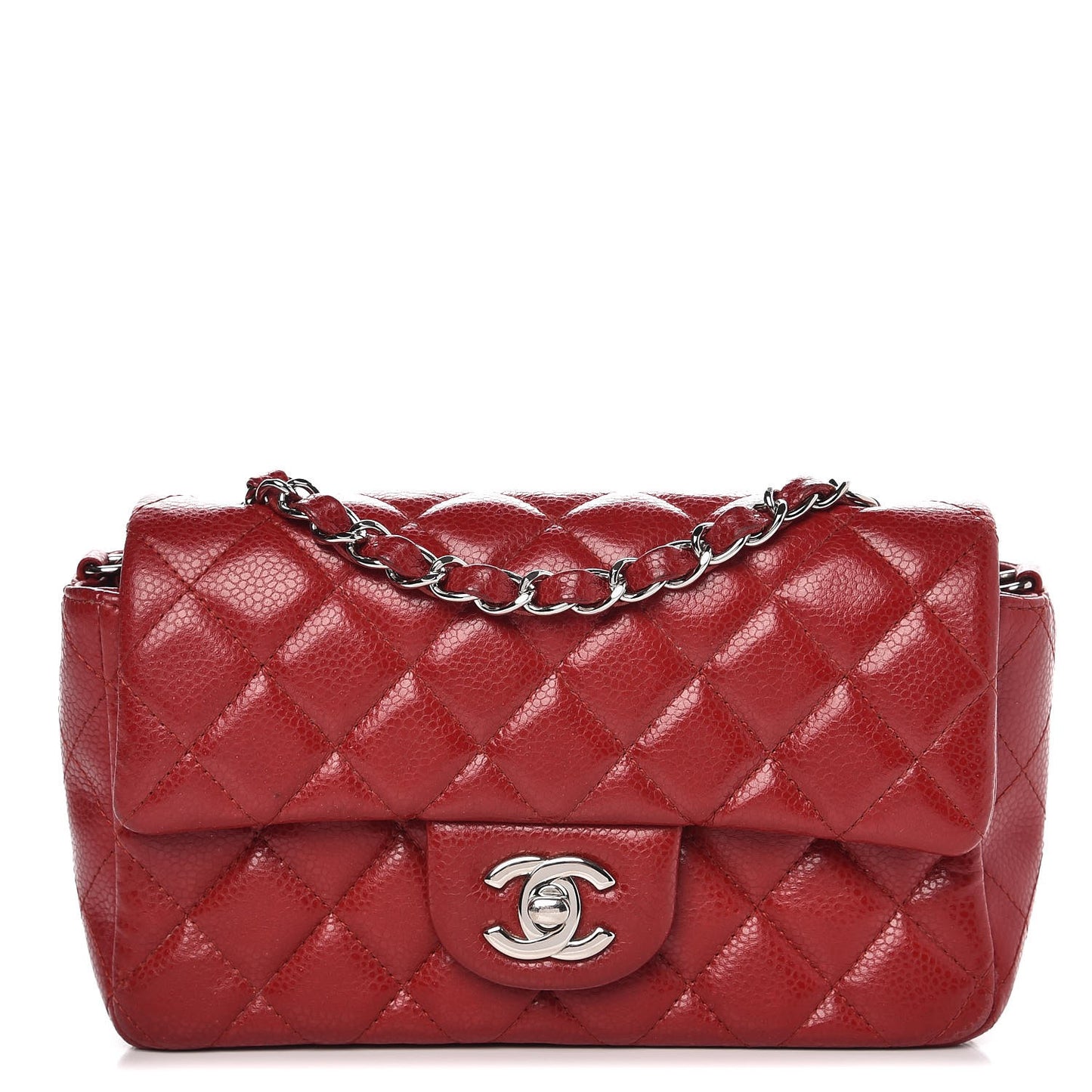 Caviar Quilted Mini Rectangular Flap Dark Red