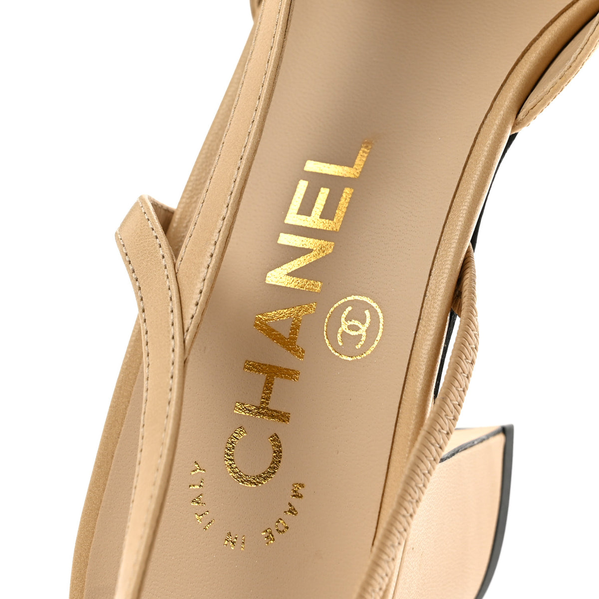 Goatskin Grosgrain Cap Toe CC Slingback Pumps 38 Beige Black