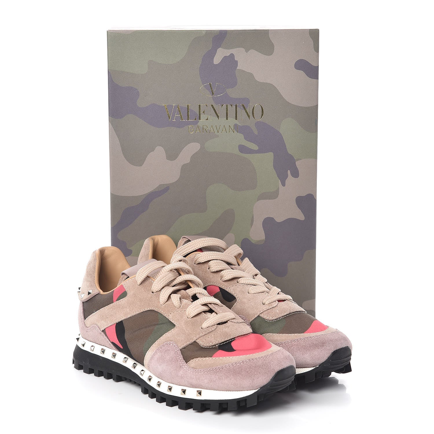 Valentino Garavani Suede Nylon Camouflage Womens Soul Rockstud Sneakers 37.5 Multicolor 8 of 8