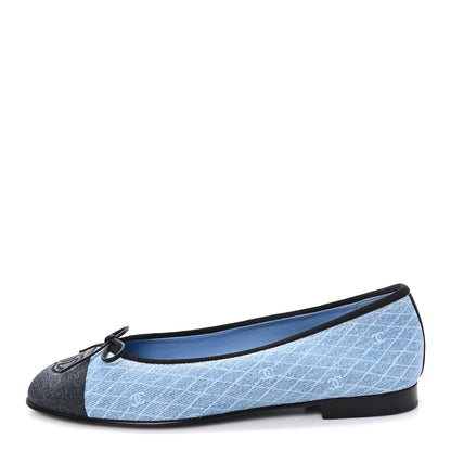 Chanel Denim Printed Quilt CC Cap Toe Ballerina Flats 40 Light Blue Dark Grey 1 of 10