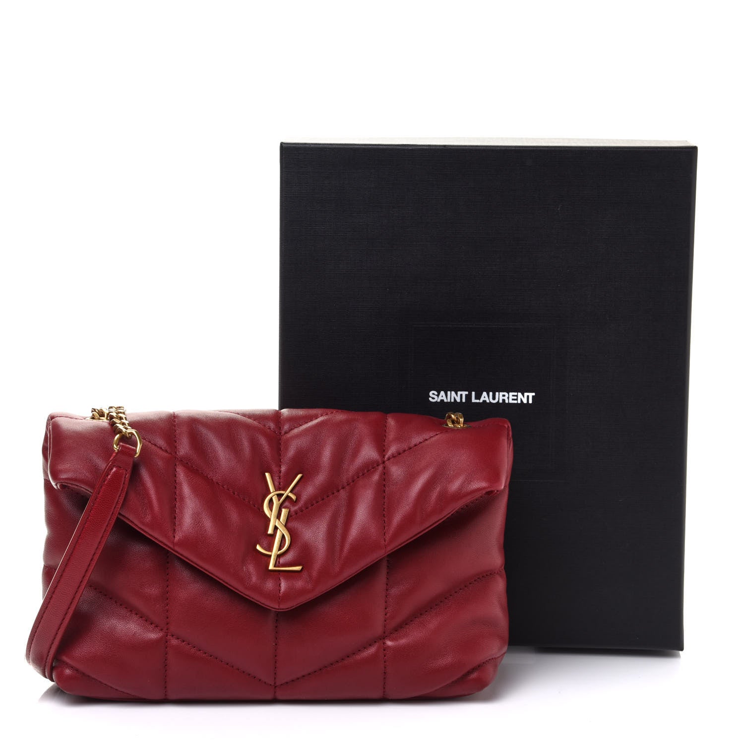 Saint Laurent Lambskin Quilted Toy Loulou Puffer Monogram Chain Satchel Red 11 of 11