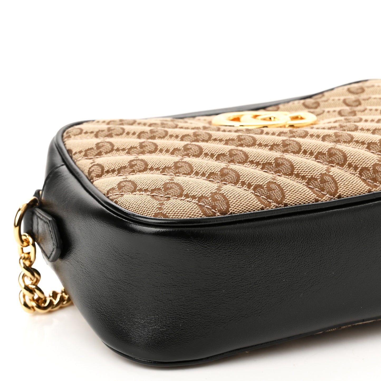 Monogram Matelasse Diagonal Small GG Marmont Chain Shoulder Bag Beige Black