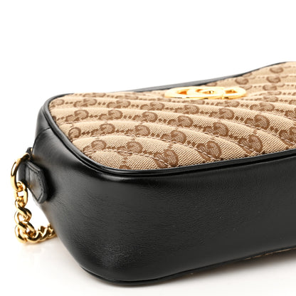 Gucci Monogram Matelasse Diagonal Small GG Marmont Chain Shoulder Bag Beige Black 9 of 10