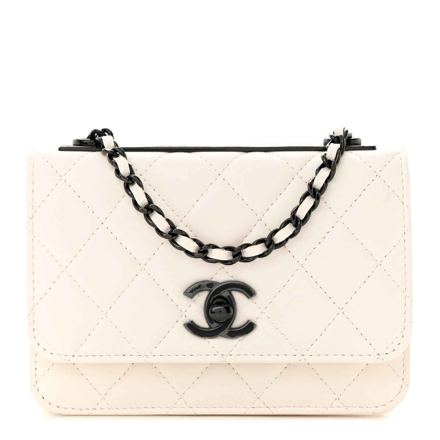 Lambskin Quilted Mini Trendy CC Wallet On Chain WOC White