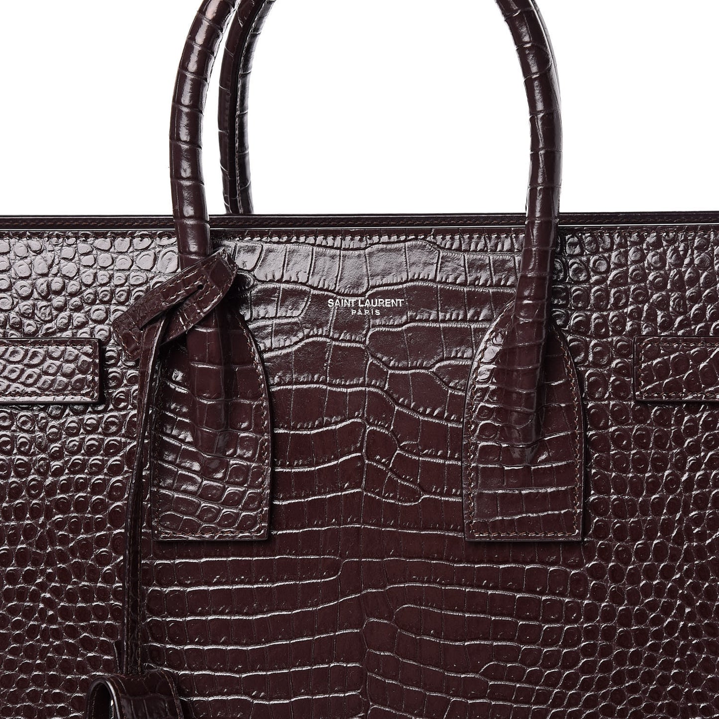Calfskin Crocodile Embossed Small Sac de Jour Prune