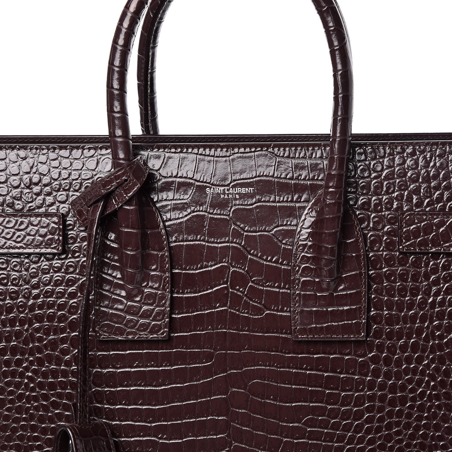 Saint Laurent Calfskin Crocodile Embossed Small Sac de Jour Prune 8 of 9