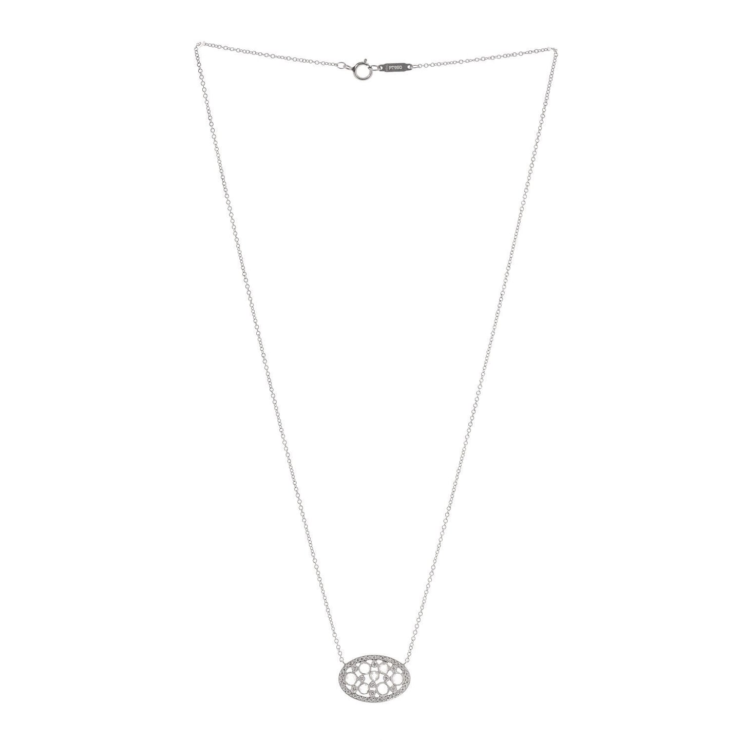 Platinum Diamond Cobblestone Oval Pendant Necklace