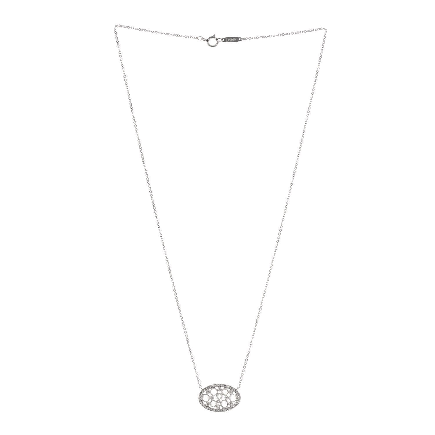 Tiffany Platinum Diamond Cobblestone Oval Pendant Necklace 3 of 6