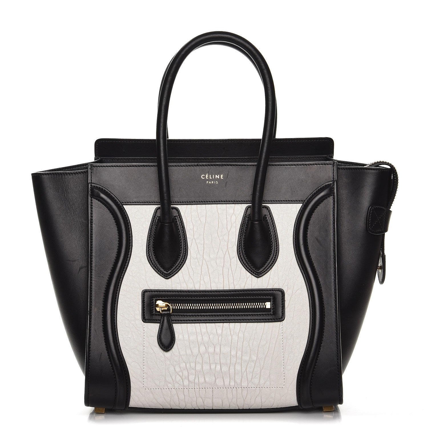 Celine Shrunken Lambskin Micro Bi-Color Luggage Black White 1 of 12