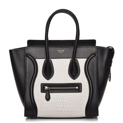 Celine Shrunken Lambskin Micro Bi-Color Luggage Black White 1 of 12