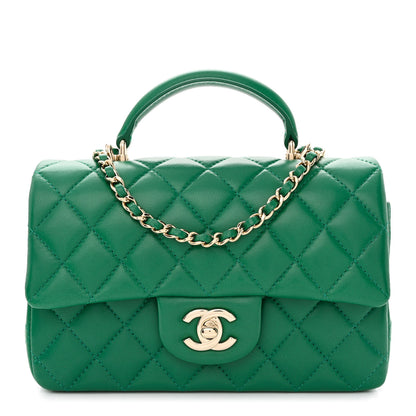 Chanel Lambskin Quilted Mini Top Handle Rectangular Flap Green 1 of 11