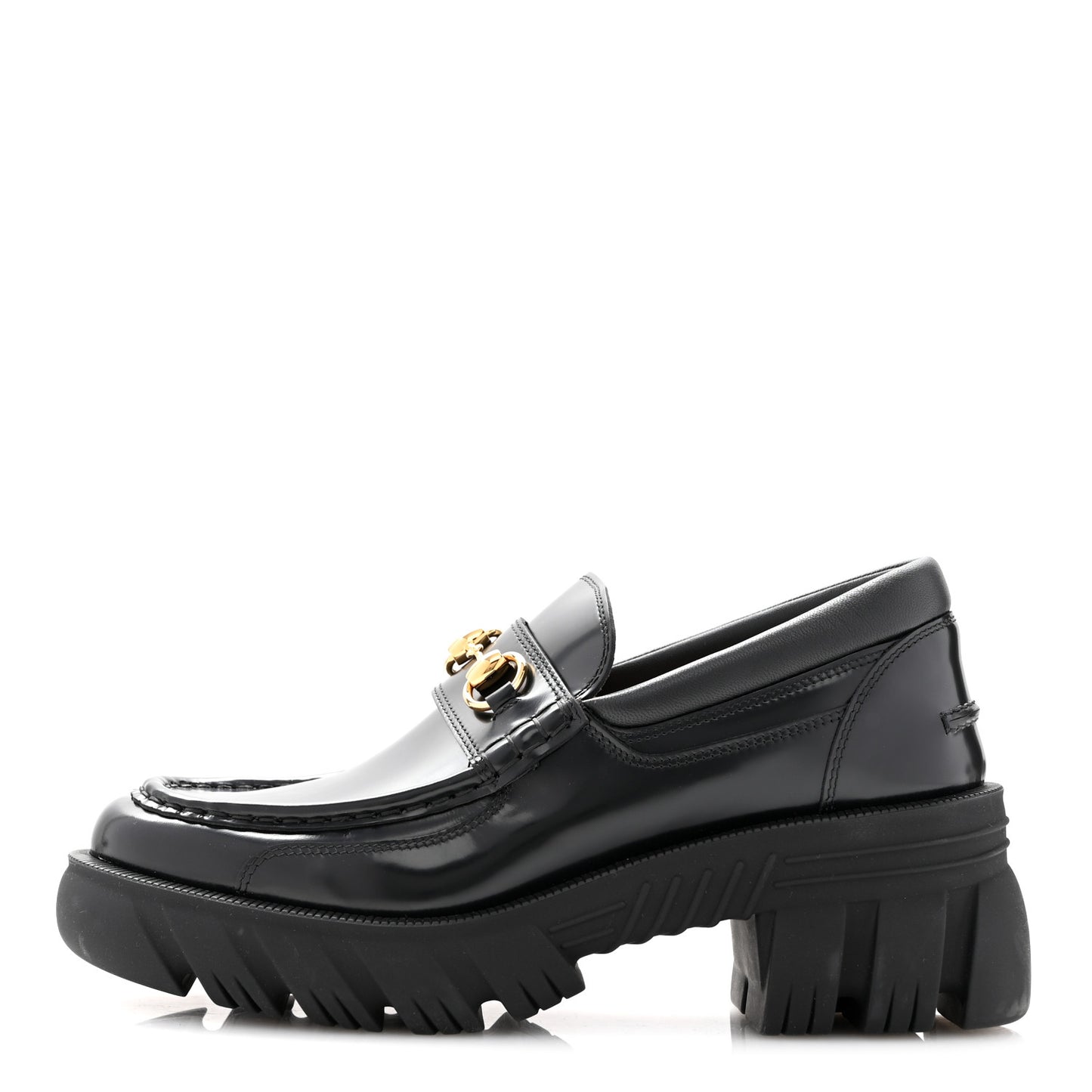 Magnum Calfskin Nappa Samoa Womens Horsebit Platform Chunky Lug Sole 40mm Loafers 40.5 Black