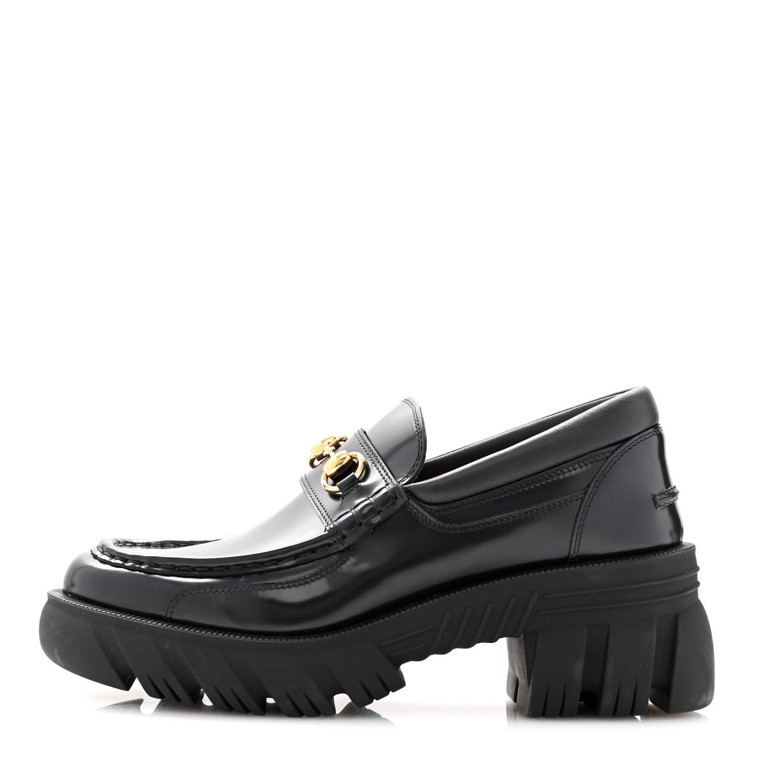 Gucci Magnum Calfskin Nappa Samoa Womens Horsebit Platform Chunky Lug Sole 40mm Loafers 40.5 Black 1 of 9