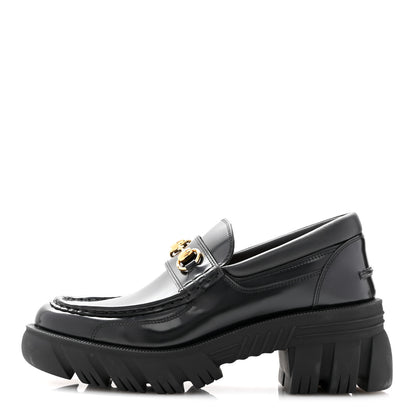 Gucci Magnum Calfskin Nappa Samoa Womens Horsebit Platform Chunky Lug Sole 40mm Loafers 40.5 Black 1 of 9
