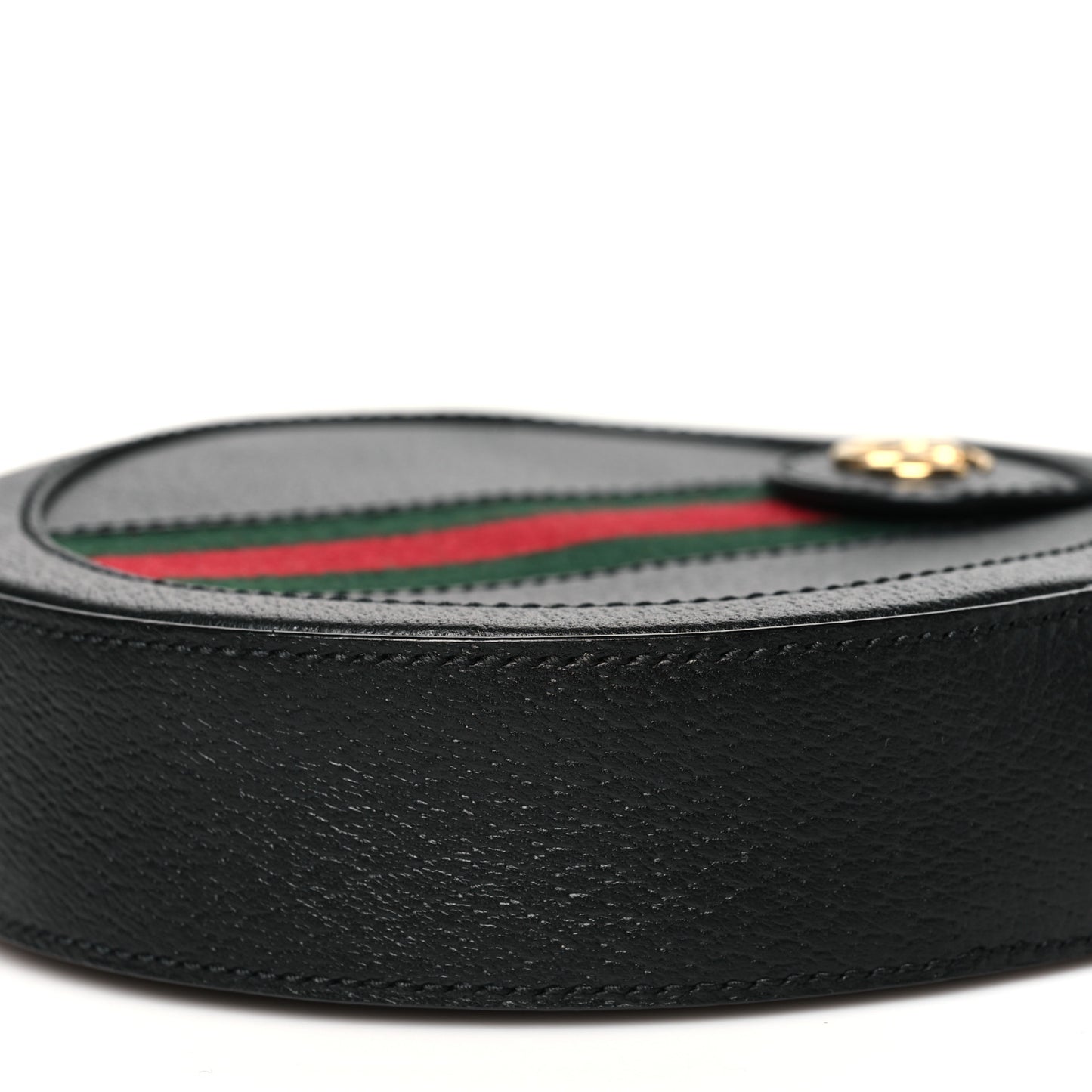 Grained Calfskin Web Mini Ophidia Round Shoulder Bag Black