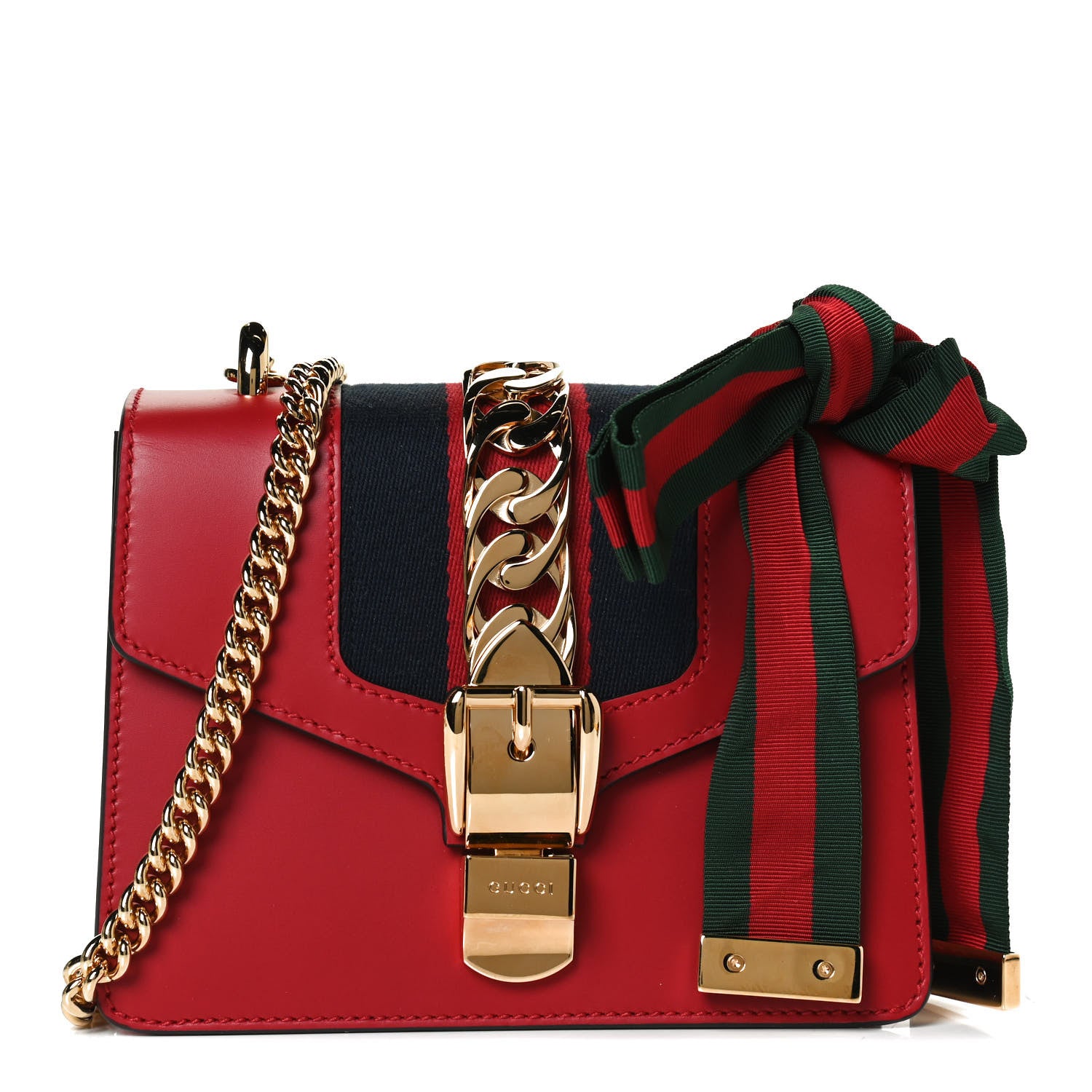 Gucci Calfskin Mini Sylvie Chain Shoulder Bag Hibiscus Red 1 of 10